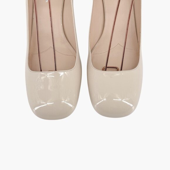 Prada Decolette Triangle Logo Mary Jane Pumps Size 40 US 10 Beige White Low Heel - Picture 4 of 14